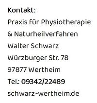 Kontaktdaten Praxis Physiotherapie Schwarz Wertheim